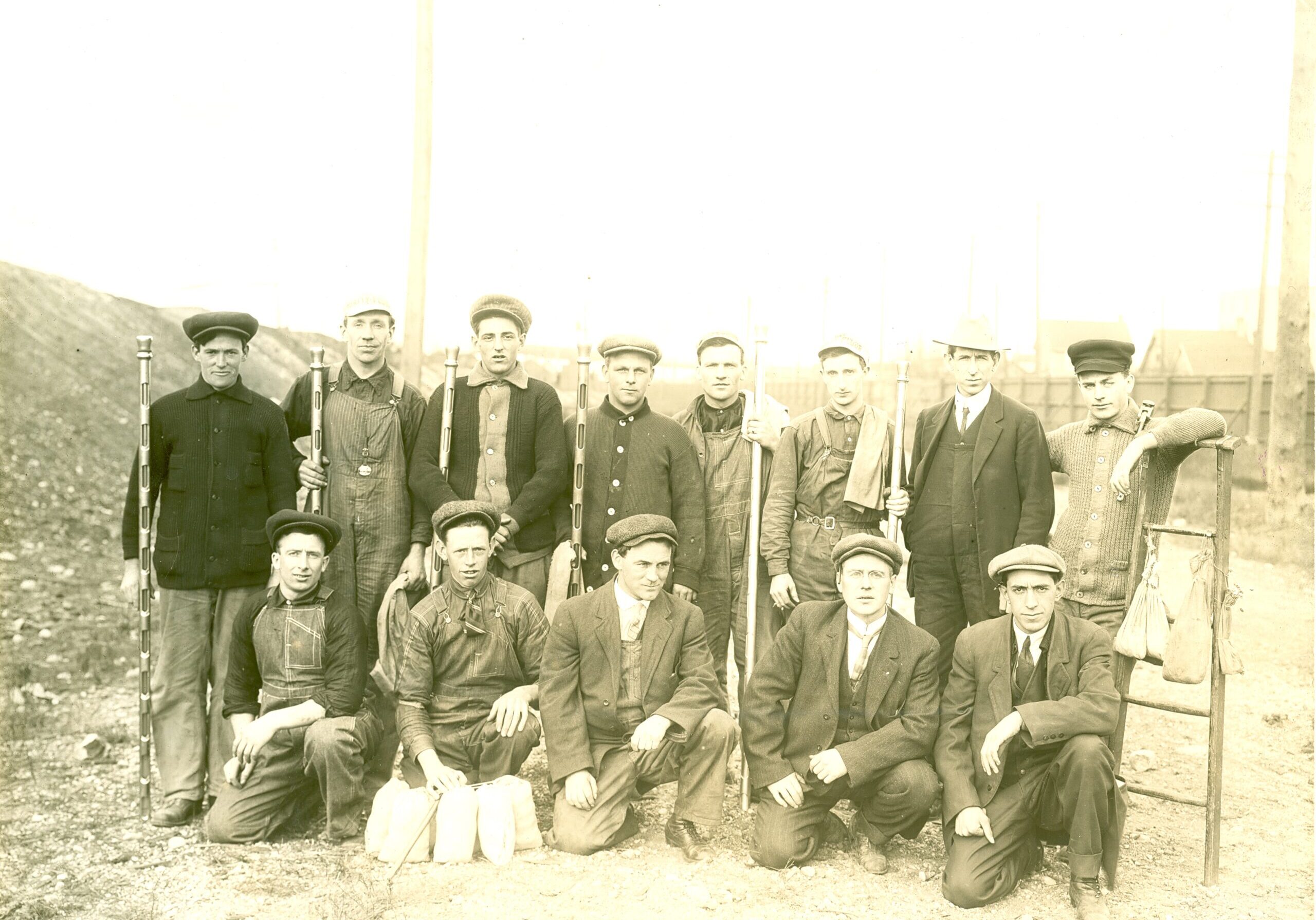 8 x 10, b &amp; w photo of grain samplers holding their sampling stabbers, 1914ID Number Box 1, Item 110